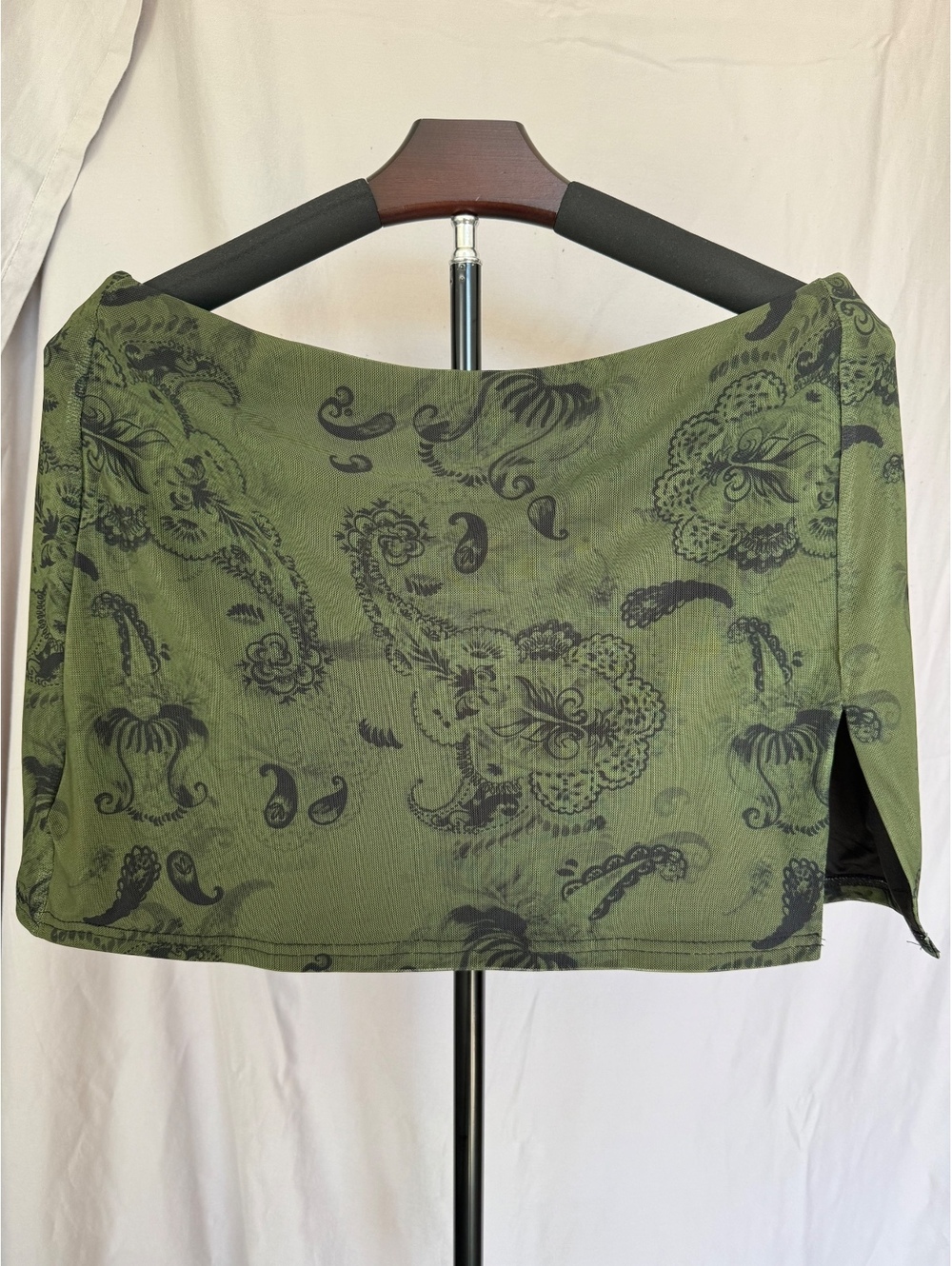 Princess Polly Matilde Green Paisley Mesh Mini Skirt Women Size US 4 S Side Slit
